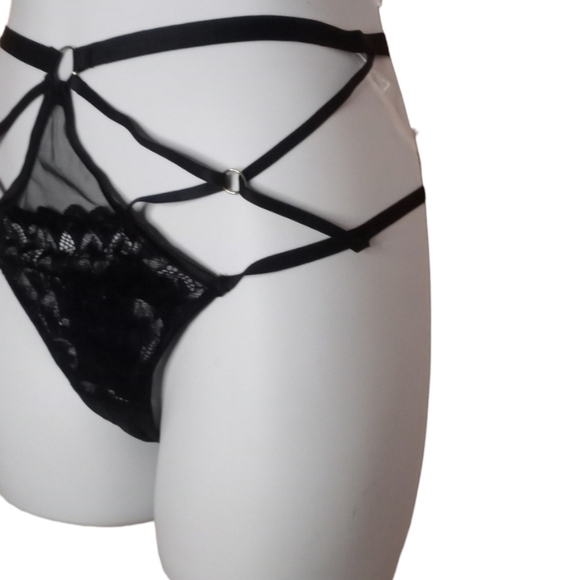 New Bras N Things Panties V String High Waisted Lace Strapping Strings Black - Picture 13 of 13